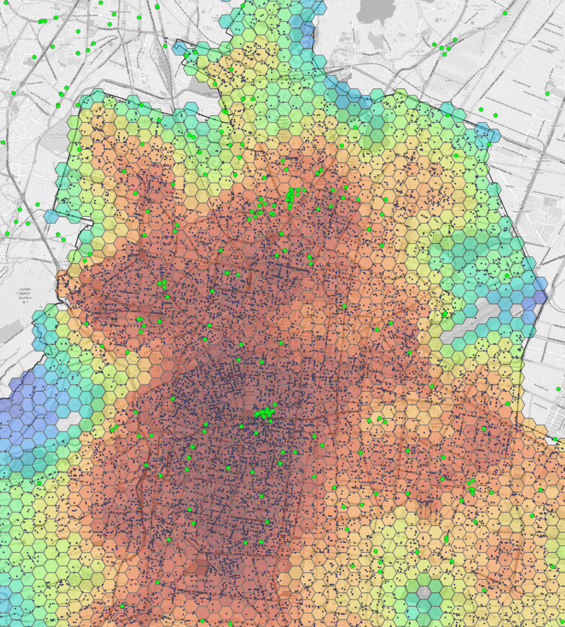 mapa de calor de zonas de robo de autopartes