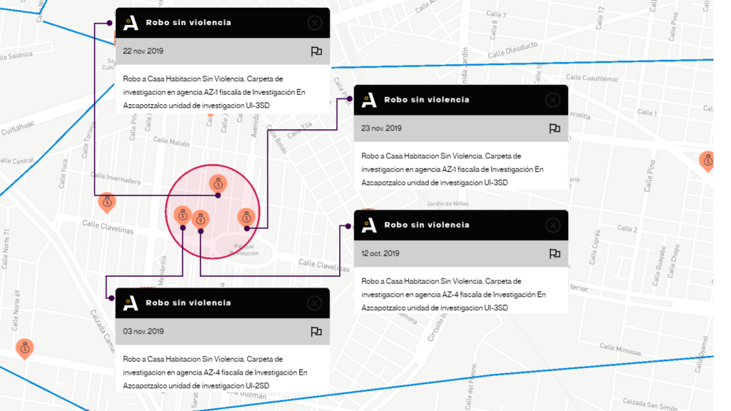Mapa detallado con ocurrencias de crímenes
