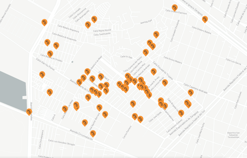 Un mapa de la ciudad de México con puntos que detallan donde se llevó a cabo un crimen