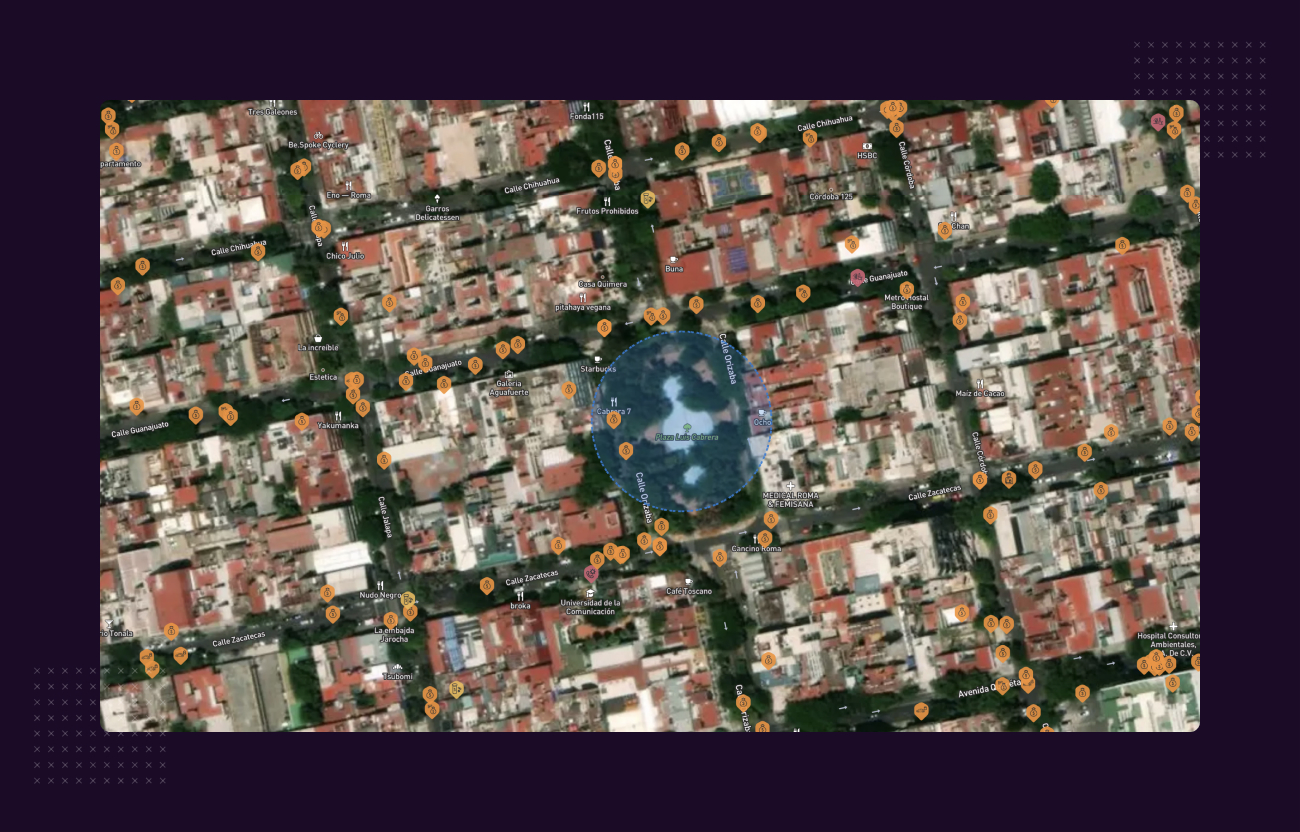 Mapa en vista de águila de una zona residencial