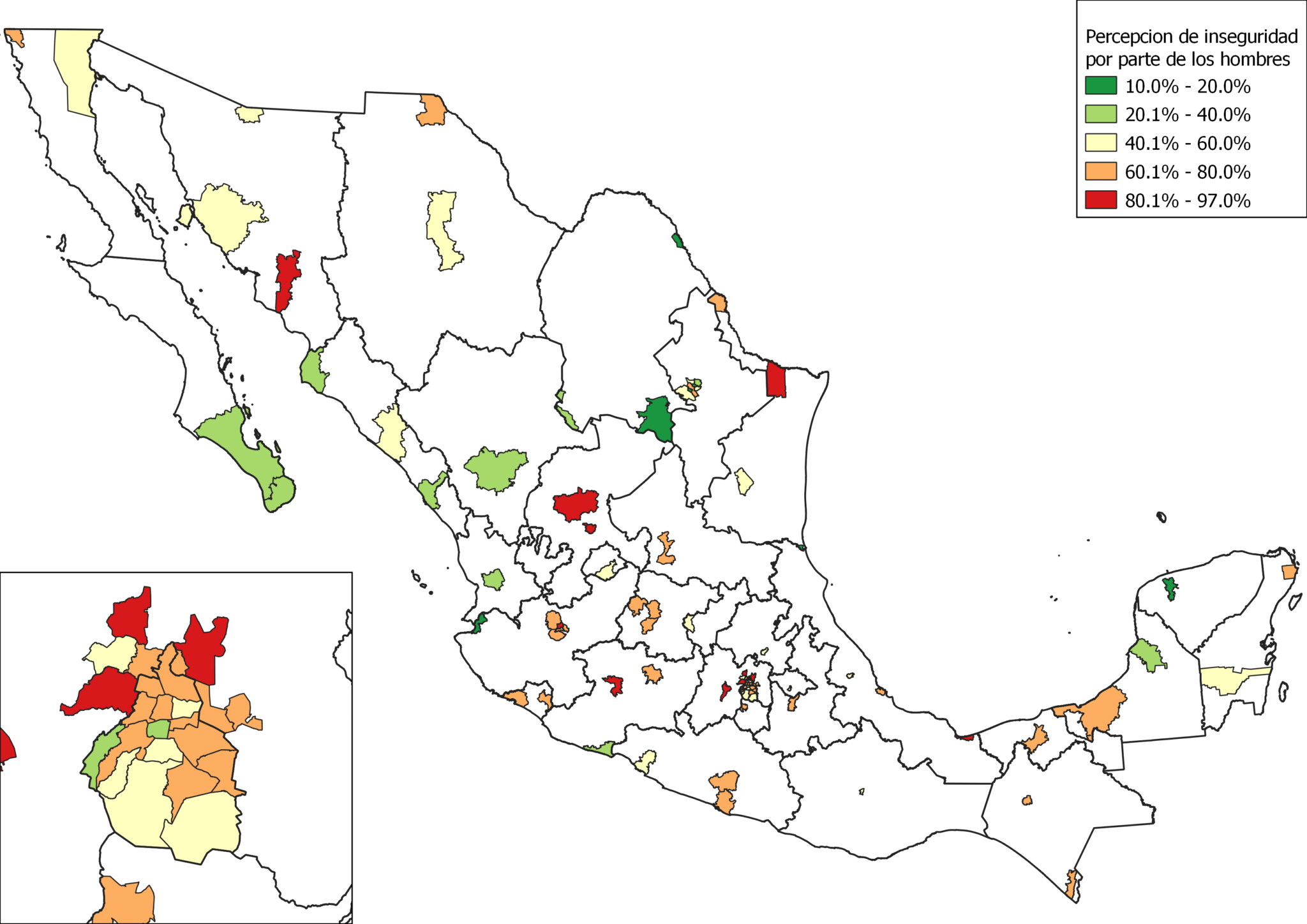 Mapa de percepción de inseguridad por parte de los hombres
