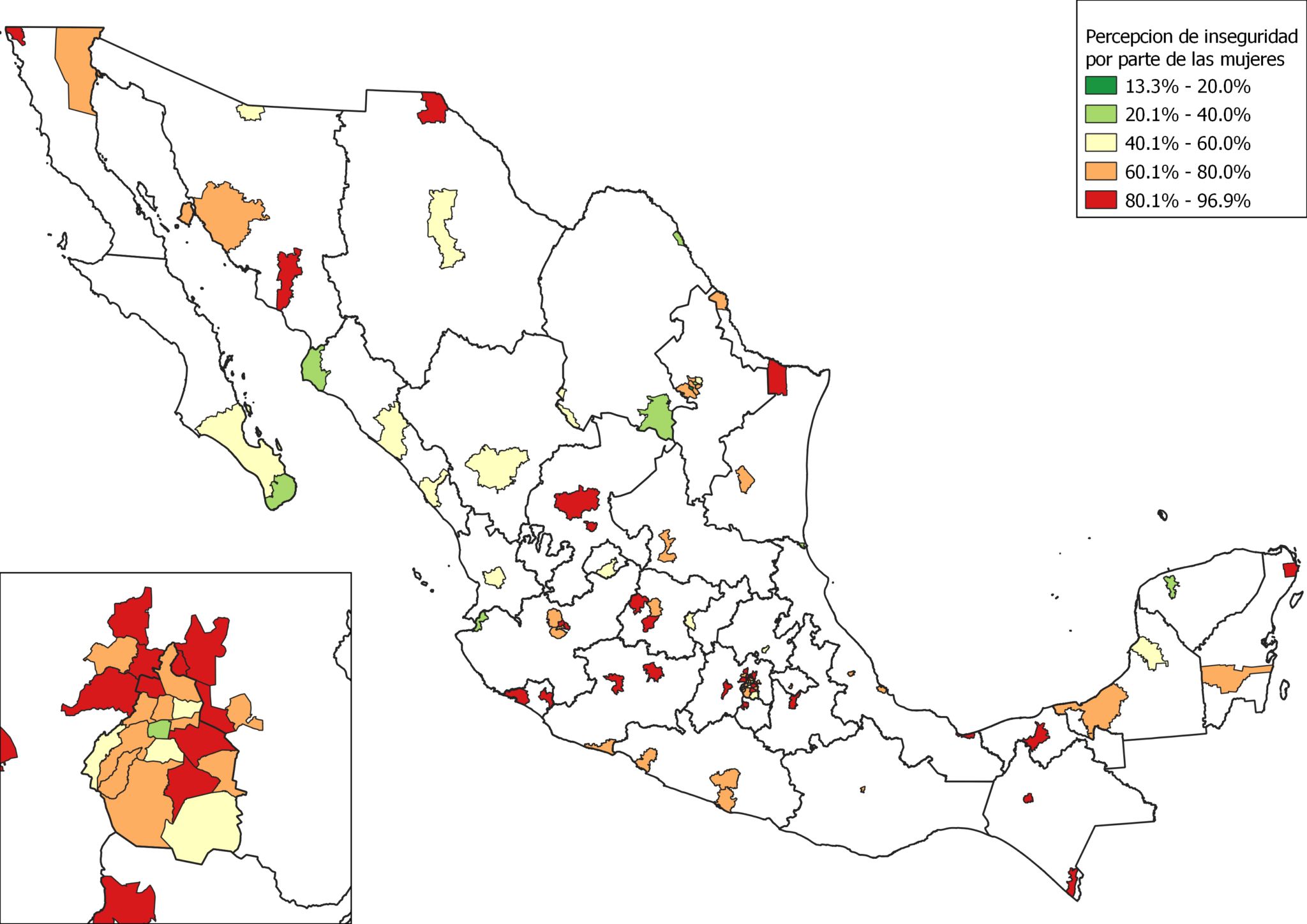 Mapa de percepción de inseguridad por parte de las mujeres